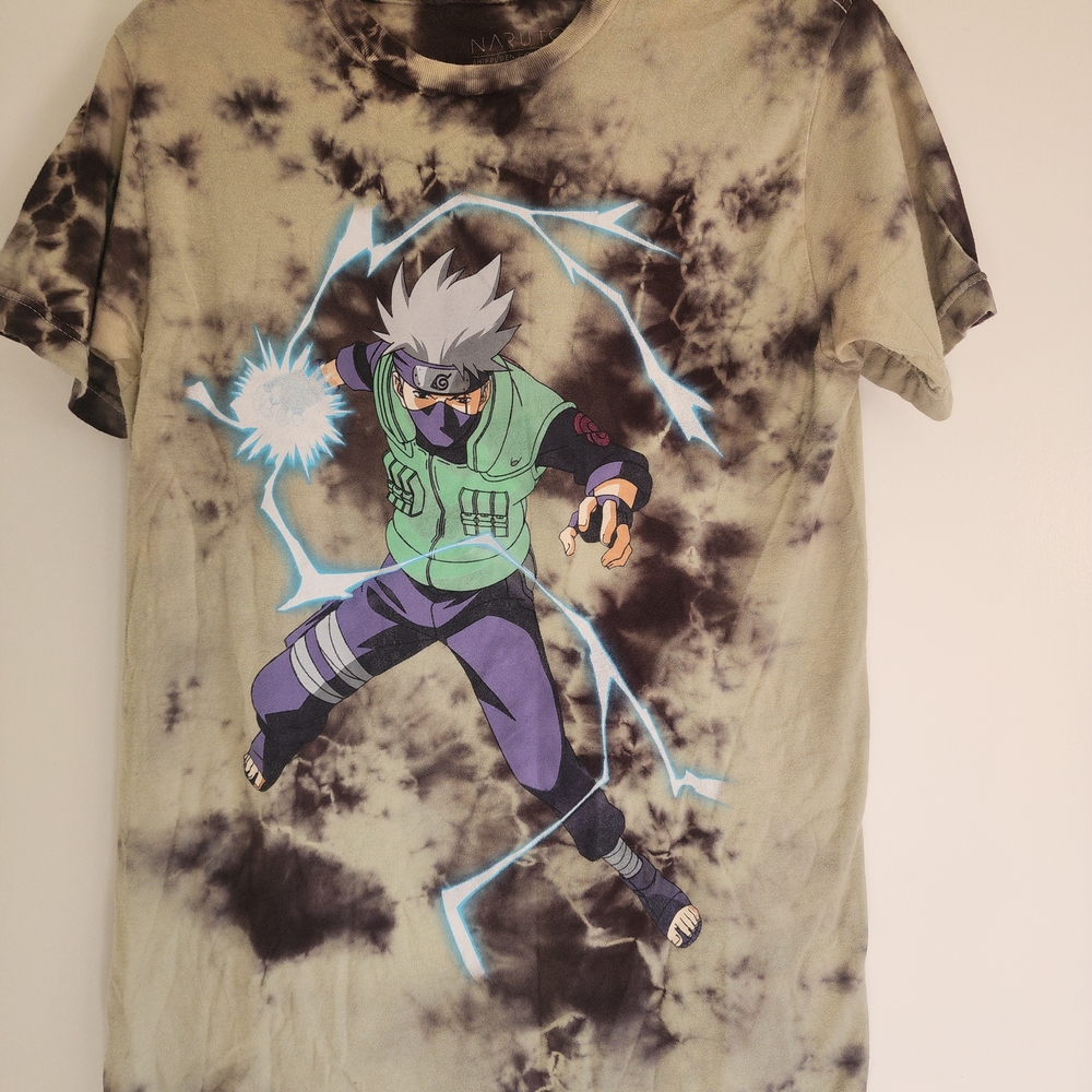 Naruto Shippuden Kakashi Tie Dye T Shirt Anime Graphic Green Brown Small